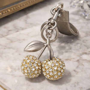 NEW Silver and Gold with Rhinestone Cherry Bag Charm Keychain NWT